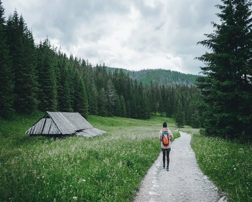 Človek na prechádzke v prírode, oddychuje od obrazoviek